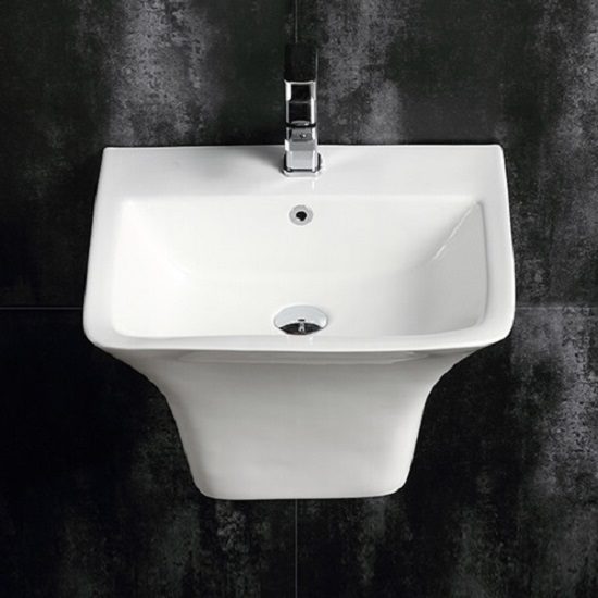 Chậu lavabo treo tường liền chân màu trắng phong cách hiện đại