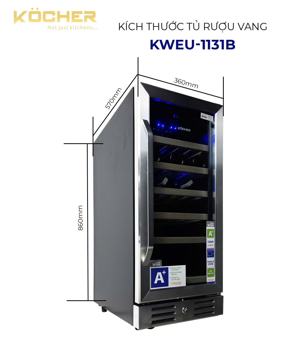 TỦ BẢO QUẢN RƯỢU VANG KWEU-1131B. Hàng chính hãng