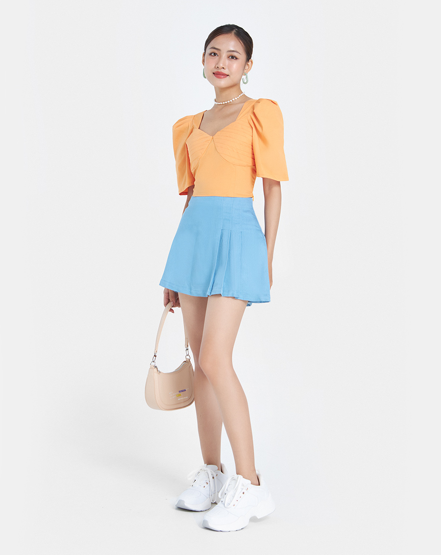 Áo Kiểu Thời Trang JUNO Croptop Tay Phồng Xếp Ly Ngực JNAKI010