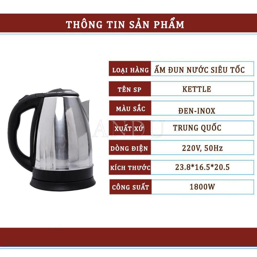 Ấm Đun Nước Inox 1,8l Ấm Siêu tốc Sôi Nhanh Bình Nước An Toàn Tiện Lợi