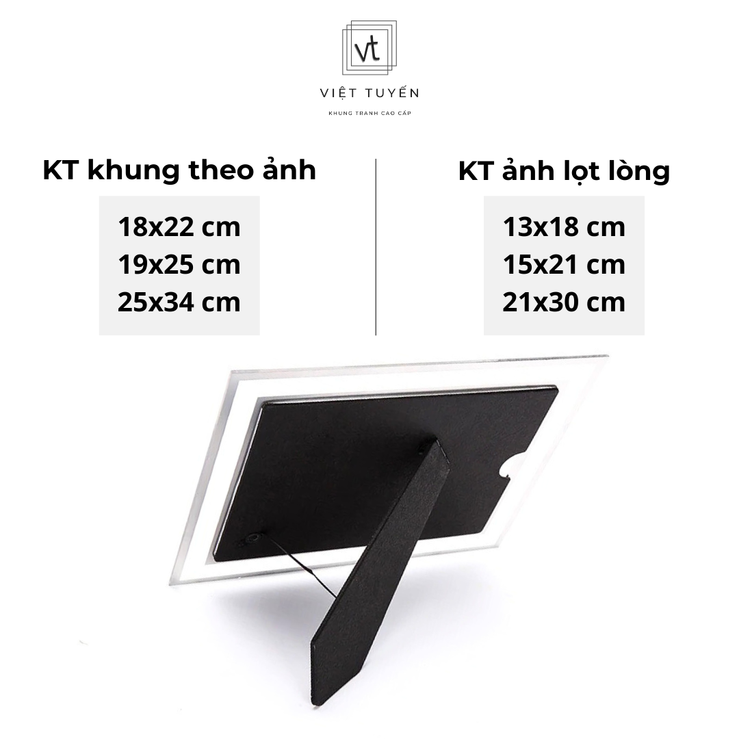 Khung ảnh, khung hình Mặt Kính Pha Lê viền bạc 13x18cm - 15x21cm - 21x30cm, Decor bàn học, nơi làm việc, lưu kỉ niệm Việt Tuyến