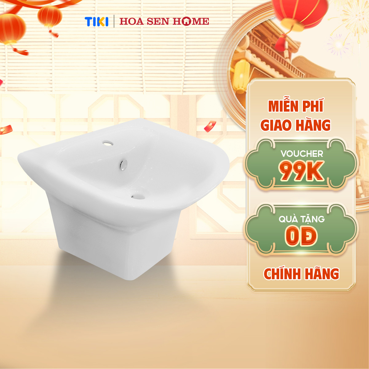 Lavabo treo tường TUSLO COCL002 liền thân, thiết kế hiện đại với sứ trắng cao cấp, chống ố vàng, tiện lợi, có lỗ xả tràn - Hàng chính hãng