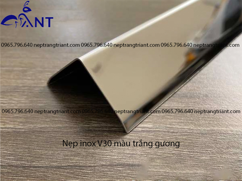 Nẹp inox V30 màu trắng gương - SU304