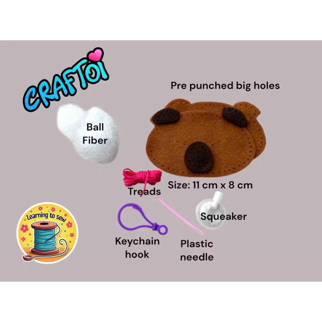 KIM NHỰA Bộ Thủ Công Trẻ Tự Làm Bông 5+  Chuột lang nước Capybara DIY Craftoi Felt Sewing toy plastic needle