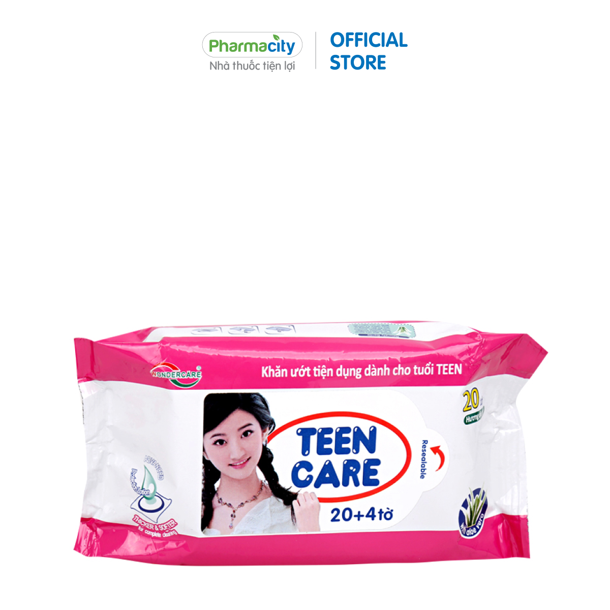 Khăn ướt tiện dụng hương dịu nhẹ màu hồng Teen Care (20 tờ/gói)