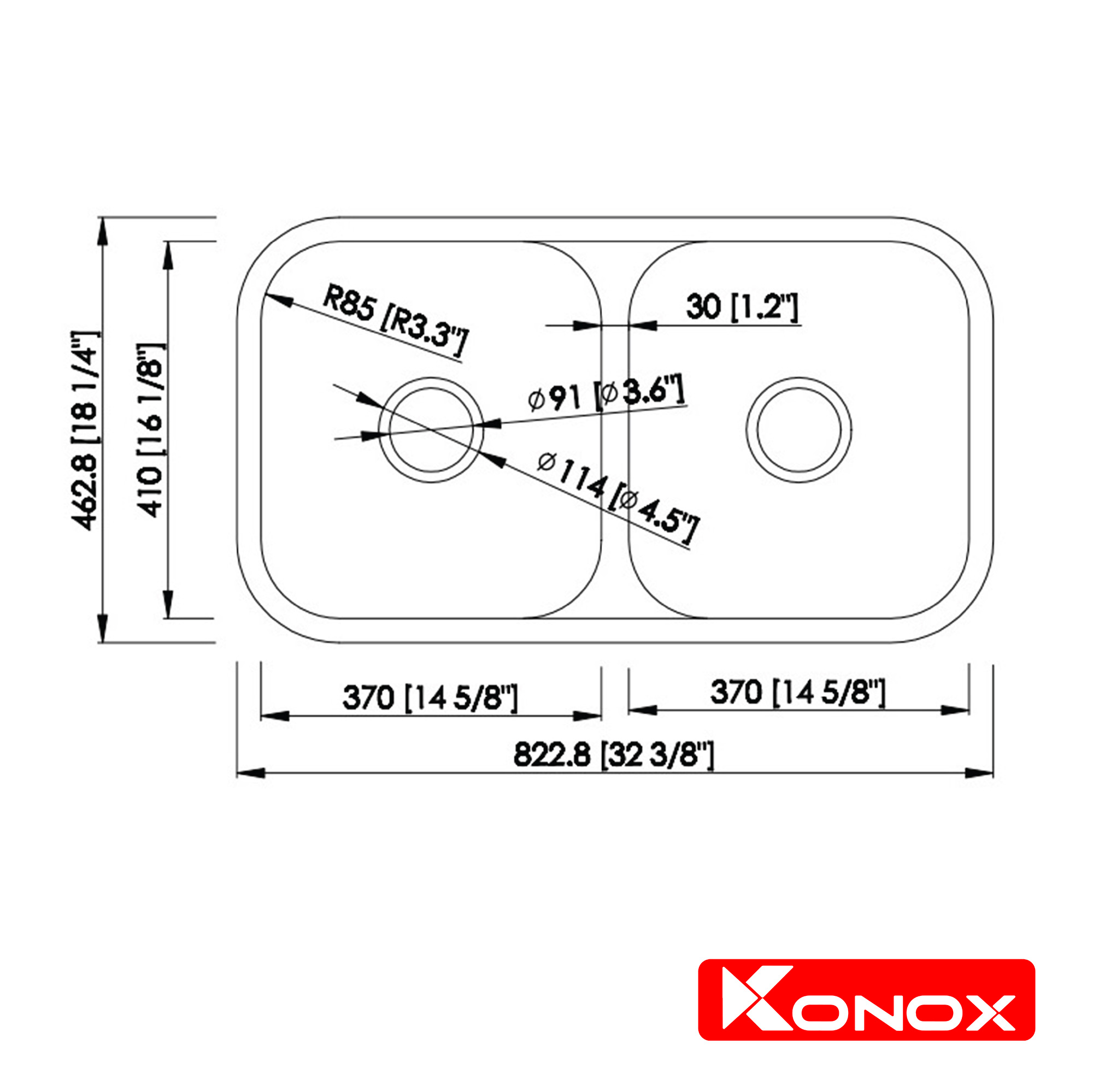 Chậu rửa bát Konox, Undermount Series, Model KN8246DUA, Inox 304AISI tiêu chuẩn châu Âu, 820x460x220(mm), Hàng chính hãng