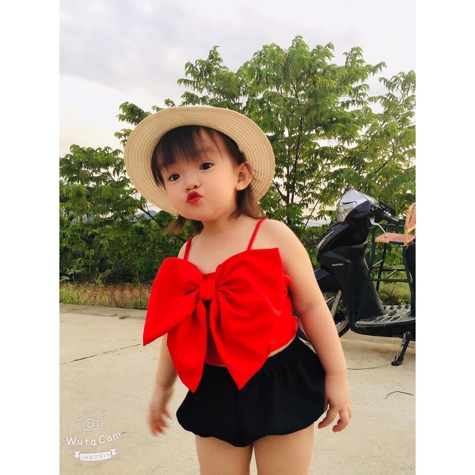 Set đồ bé gái,Bộ quần Áo Bé Gái Nơ ĐỎ kết hợp quần bí Chất liệu lụa , Hợp Thời trang 8-23kg Angel Baby SHOP