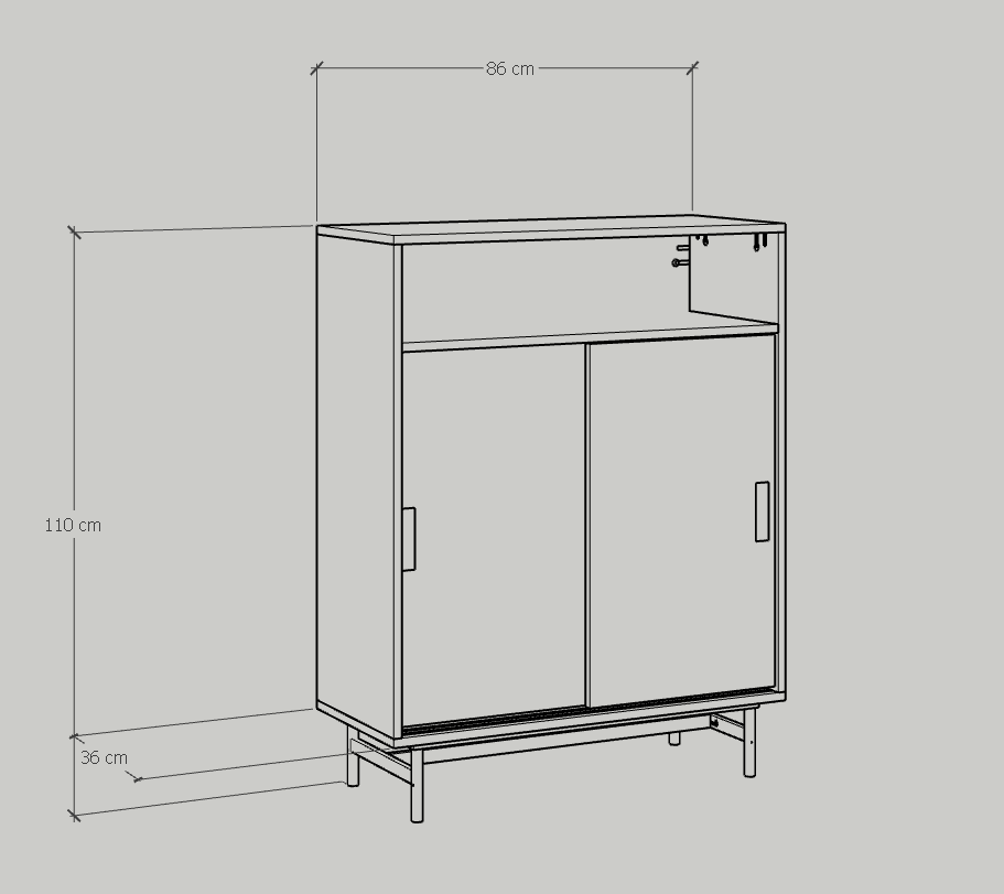 [Happy Home Furniture] LUCA, Tủ lưu trữ 3 ngăn cánh lùa - Chân sắt, 86cm x 36cm x 110cm ( DxRxC), TCL_018