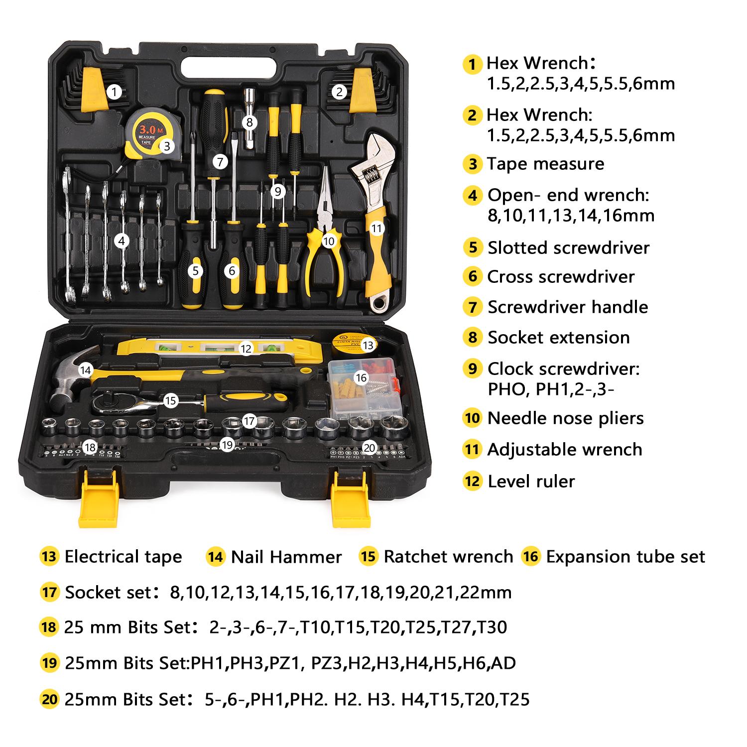 108pcs Tool Set Household Hardware Hand Tools Combination Auto Repairing Kit Tool Box