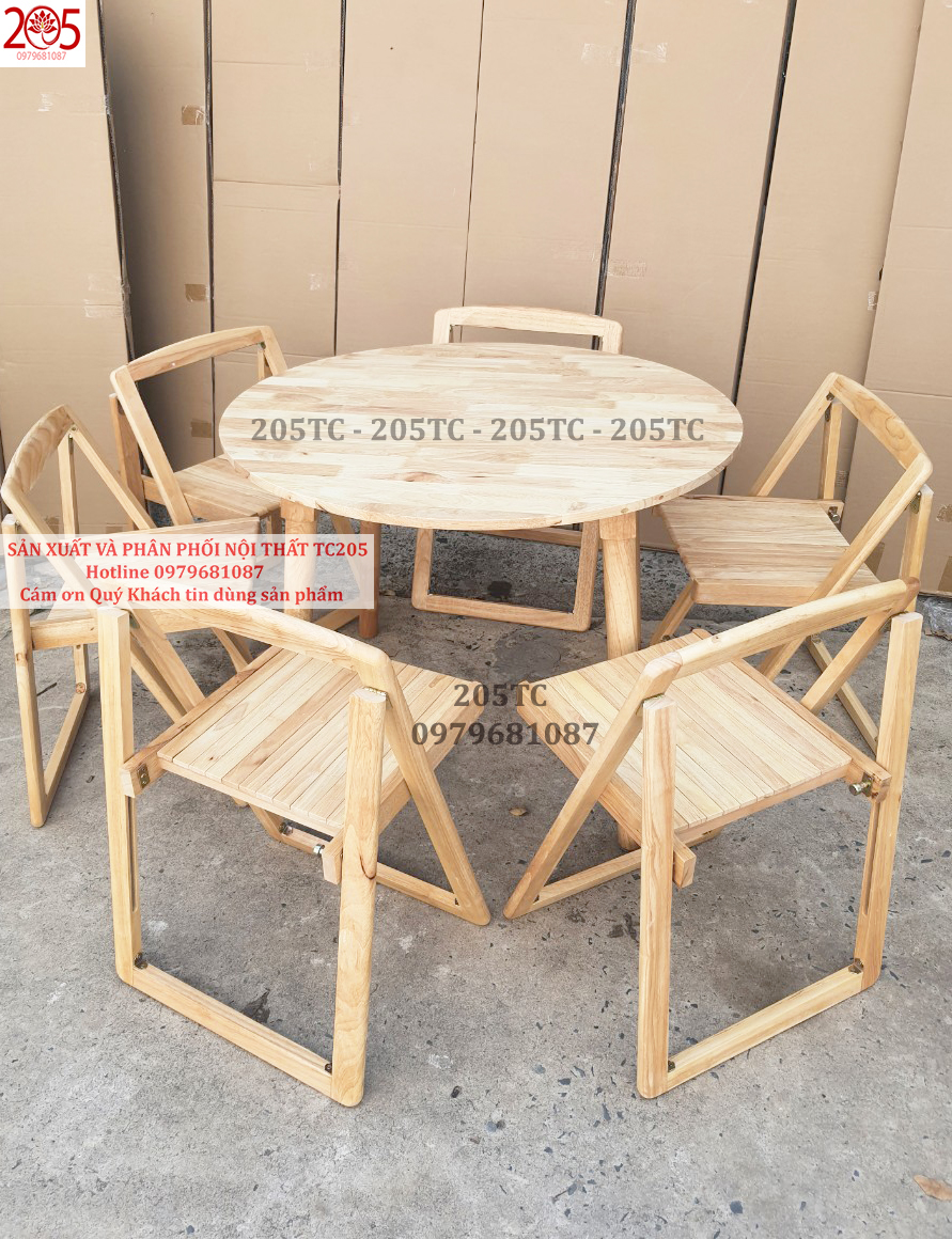 BÀN TRÒN 1M GỖ CAO SU 100% -   205TC 100cm Round Wooden Dining Table - Natural