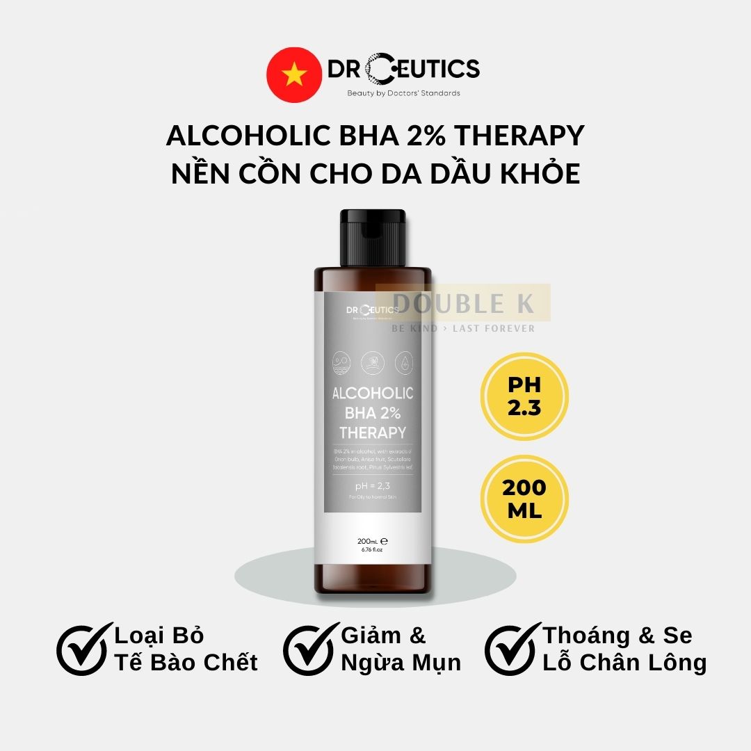 DrCeutics Alcoholic BHA 2% Therapy - Giảm và Ngừa Mụn, Loại Bỏ Tế Bào Chết, Mềm Mịn Da - Double K