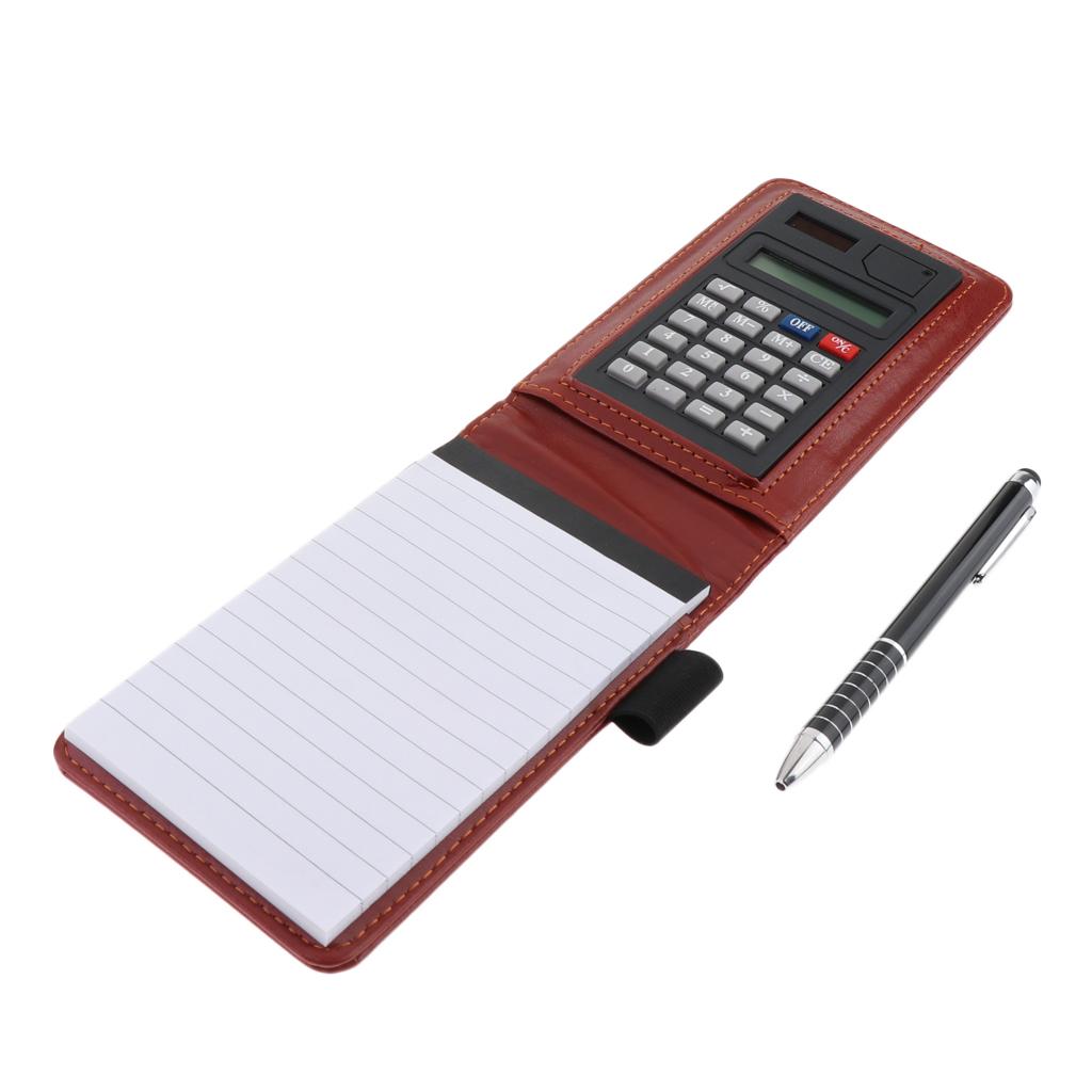A7 Leather Waterproof Hardcover Notes Book with Calculator+Ballpen Black