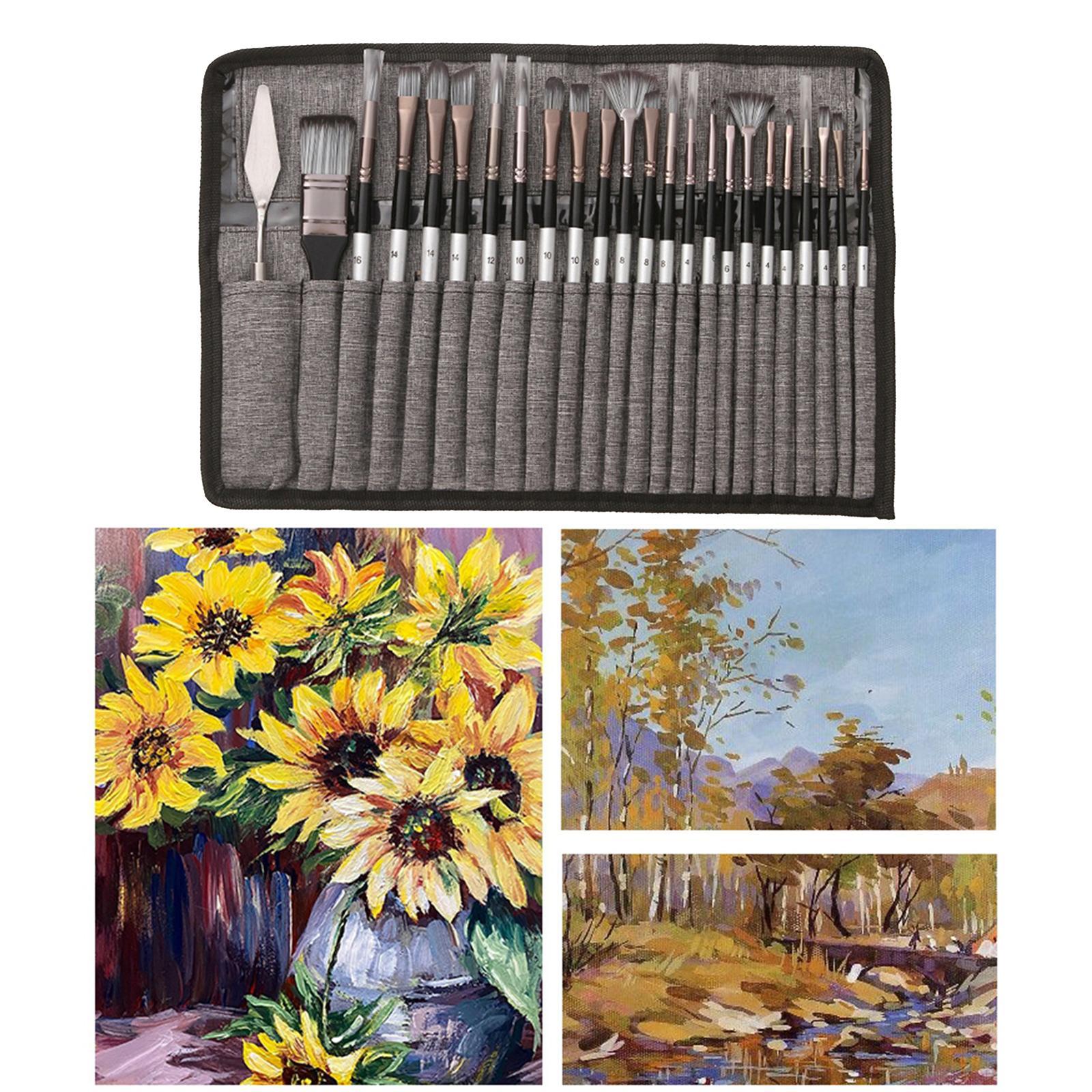 24Pcs Artist Paint Brushes Set Art Acrylic Oil Paintings Gray Storage Bag