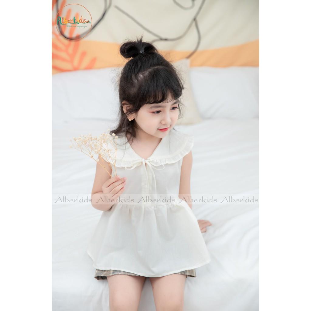 Áo Trắng sát nách cách điệu cho bé gái 2-10 tuổi Thời Trang Alber Kids