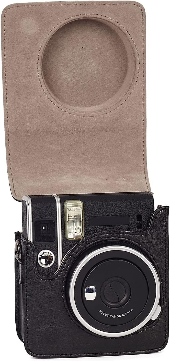 Trường chụp hình chụp ảnh có cấu trúc với máy ảnh chụp chụp nhỏ Instx Mini 40, bao bọc da mềm bằng túi xách và quai vai tháo dời.