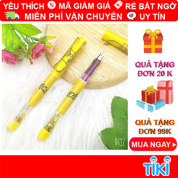 Bút mực máy xóa được Pikachu tặng kèm 1 ống mực ngòi to, bút mực học sinh xóa được loại tốt