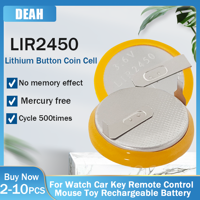 2-10 chiếc LIR2450 LIR 2450 3.6V 120mAh Pin Sạc Lithium Với Chân Hàn Ngang Cho Đồng Hồ Đồng Hồ Đồng Hồ CR2450 Đồng Xu Tế Bào