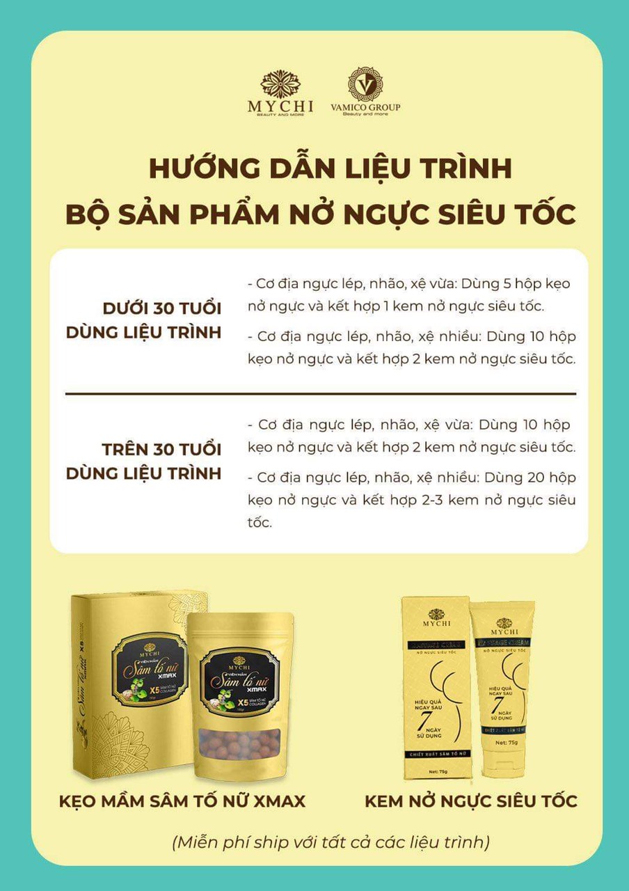 Liệu trình 3h Kẹo mầm sâm tố nữ Xmax Mychi  và Kem nở ngực Mychi Massage Cream