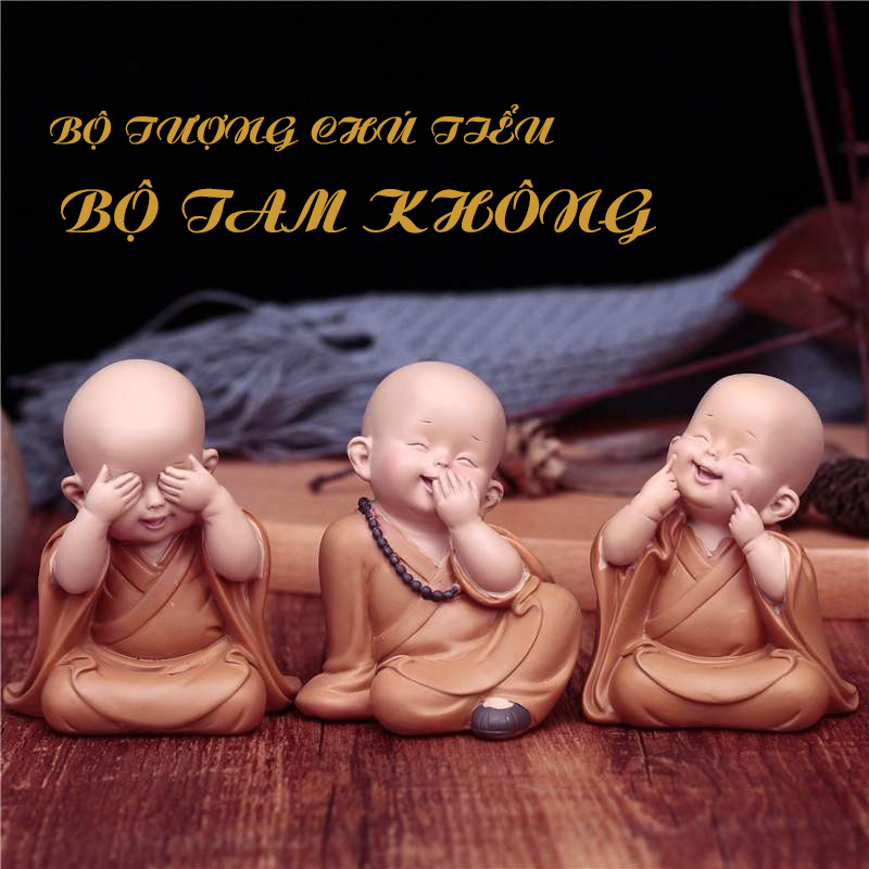 Bộ 3 chú tiểu Tam Không áo nâu size 7cm để oto, trang trí