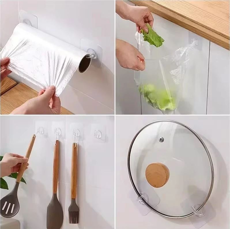 Combo 10 Móc Dán Tường Cửa Trong Suốt Dùng Treo Tường Nhà Bếp Phòng Tắm Phòng Khách