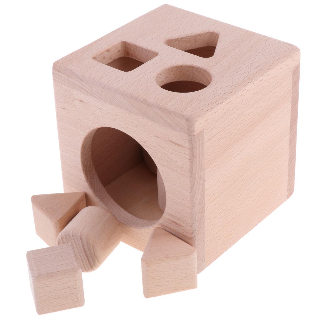 Wooden Shape Sorter Box - Baby Geometric Building Block Sorting & Matching Game Toys Early Shapes Cognitive Learning