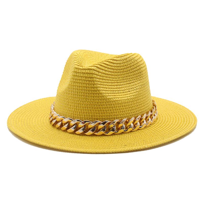 Chống Nắng Nữ Nón Rơm Panama Lớn Vành Dây Chuyền Vàng Ban Nhạc Dây Nón Mùa Xuân Đen Kaki Bãi Biển Casual Nam Mùa Hè Nón sombrero Hombre