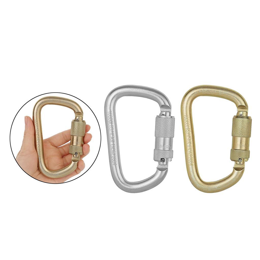 Carabiner Clip Hook Heavy Duty Steel D- Screw Climbing Golden