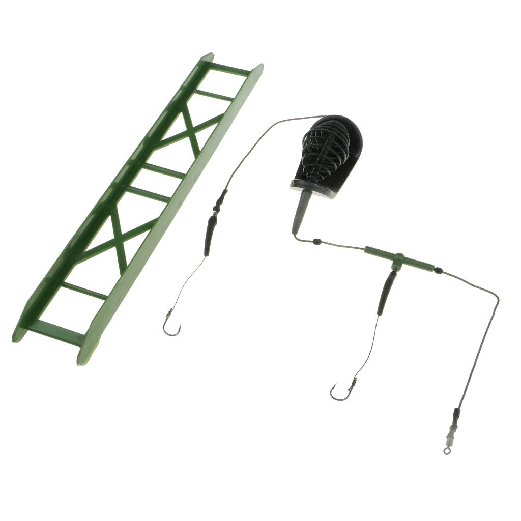 Carp Fishing Inline Method Feeder Cage Hook Rig Set Coarse Fishing Tackles Green