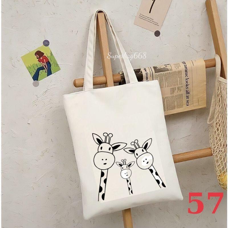 Túi tote túi vải canvas Hàn Quốc hình đáng yêu đựng vừa A4 laptop đi chơi đi học Superbag668 HQ215