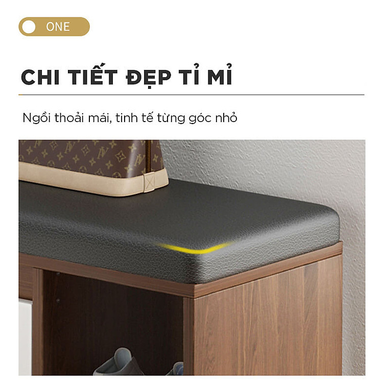 Tủ Giày Gỗ 100cm MDF Phủ Melamine Chống Ẩm Cánh Lật Siêu Gọn 3 Ngăn Kèm Ghế Đệm Da