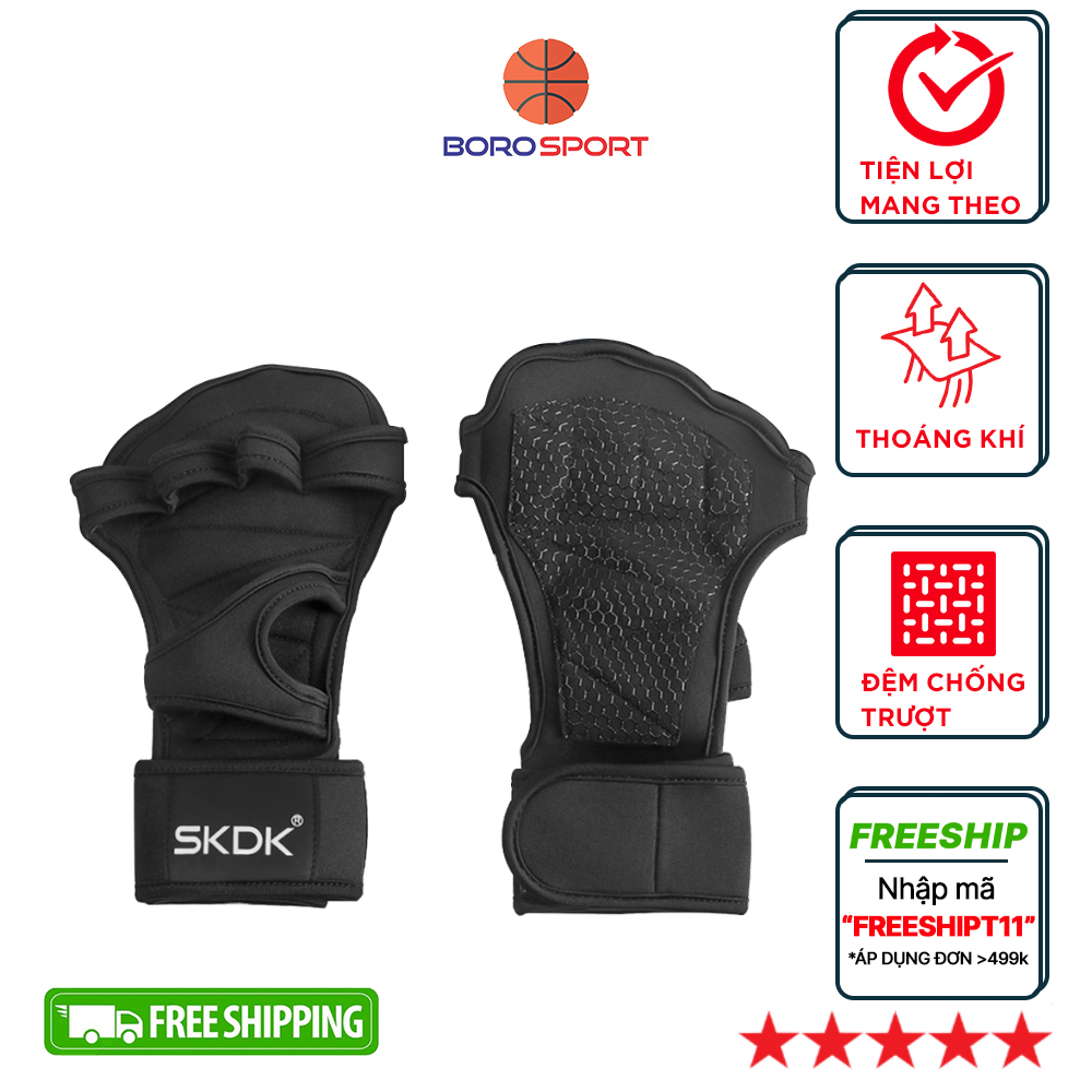 Găng Tay Tập Gym Hở Mu Bàn Tay Cleacco Skdk , Thoáng Khí , Đệm Lòng Bàn Tay Chắc Chắn - Hàng Chính Hãng Boro Sport - L - Đen