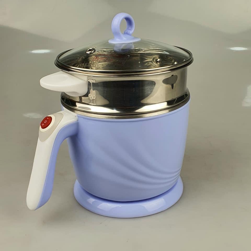 Ca nấu lẩu, nấu mì đa năng mini có tầng hấp Greencook 600W, dung tích 1.2L-Hàng chính hãng