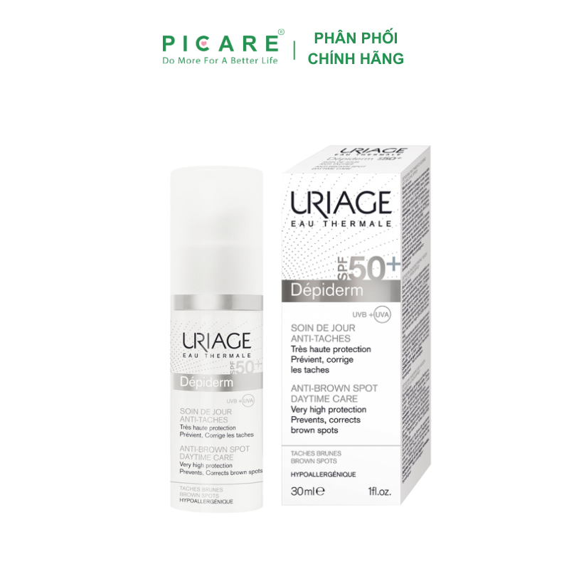 Uriage Depiderm SPF50 Soin De Jour Anti-Taches: Kem Trắng Da, Chống Nắng Ban Ngày 30ml