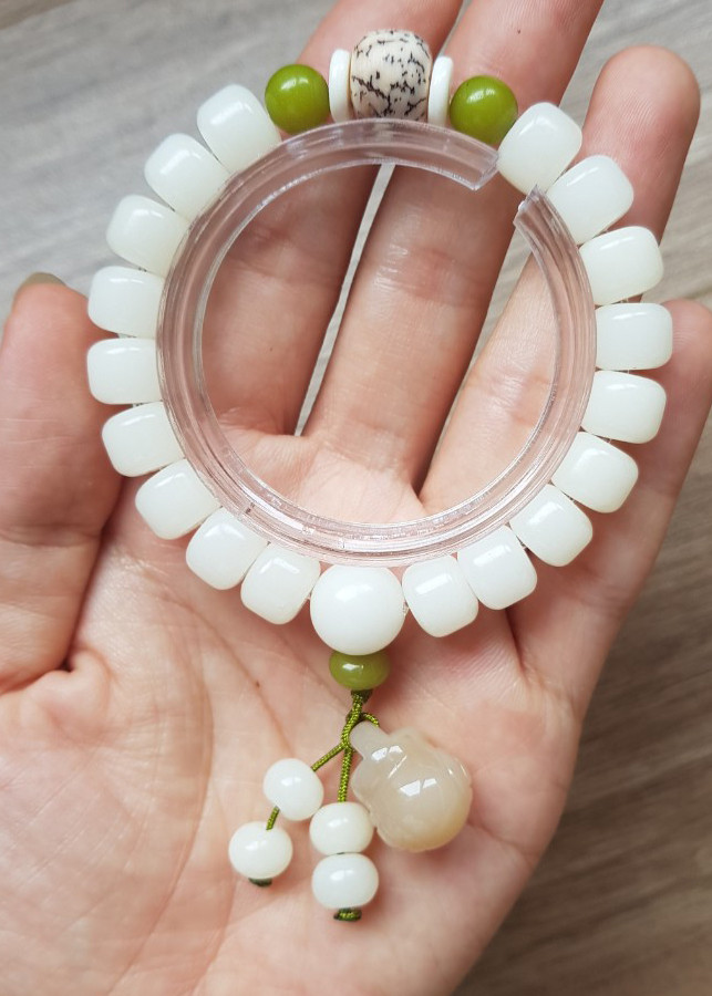 Vòng tay bồ đề trắng Chuỗi kim cang bồ đề tự nhiên cao cấp BĐ32 phối hồ lô