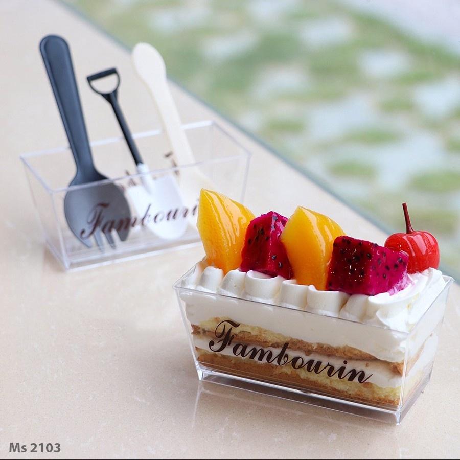 100 Hộp chữ nhật đựng bánh mousse, tiramisu, panna cotta có nắp 4745