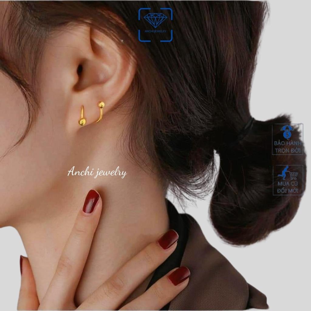 Khuyên tai xoắn ốc 2 vòng lò xo đầu bi tròn, bông tai ôm vành tai nam nữ unisex vàng hiphop, Anchi jewelry