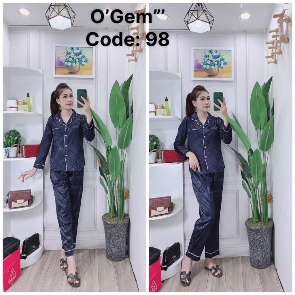Đồ bộ pijama dài - bộ dài pyjama cao cấp, in họa tiết, vải satin mền mịn, mặc thoáng mát size 45-56kg
