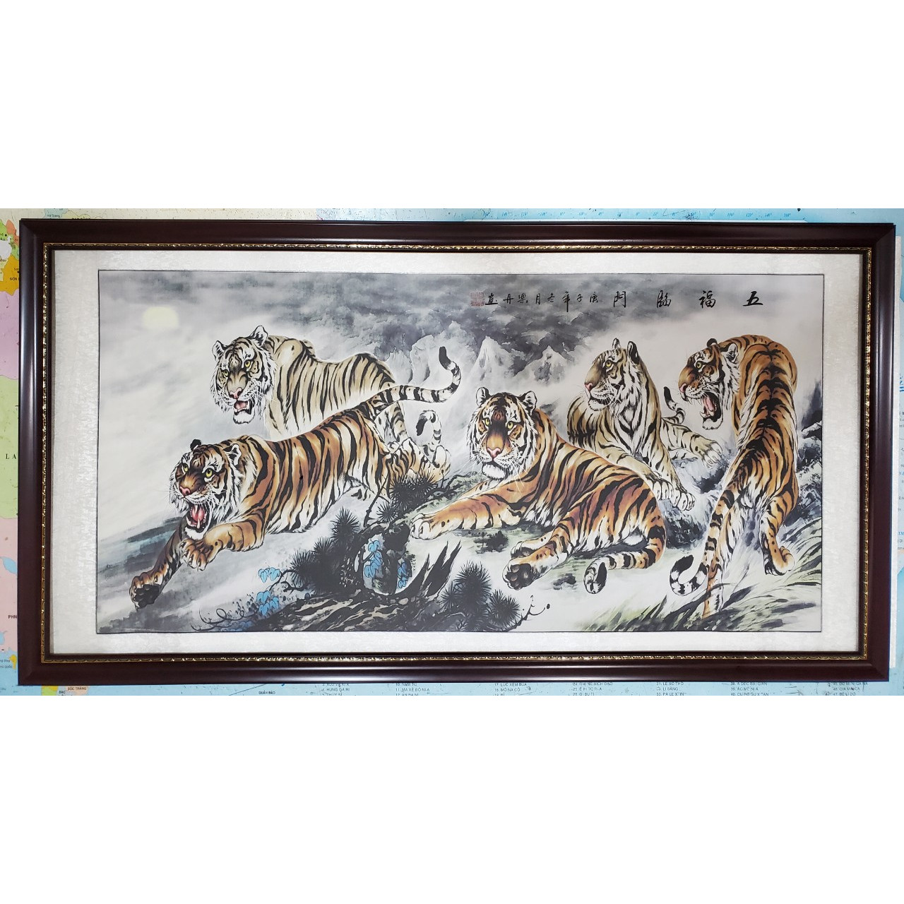 TRANH TREO PHONG THỦY - NGŨ HỔ - NGŨ PHÚC LÂM MÔN