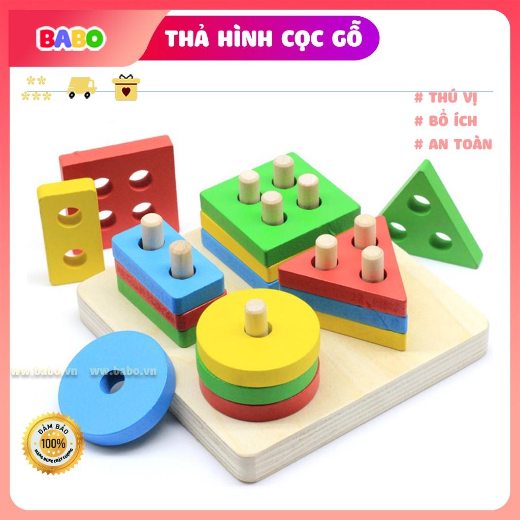 Bộ Xếp Hình Thả Khối Thông Minh Đồ Chơi Giáo Dục Babo MONTESSORI 4 Cọc Cho Bé