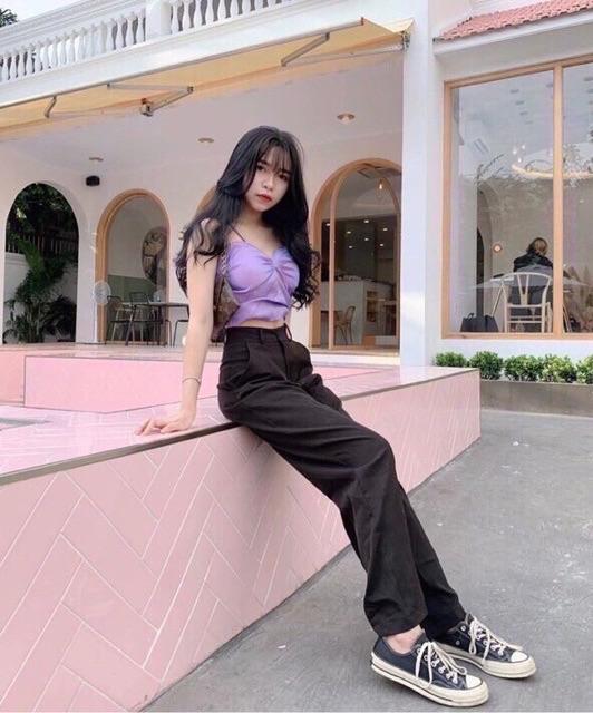 Quần ống rộng nữ chất tuyết mưa quần cluth dài