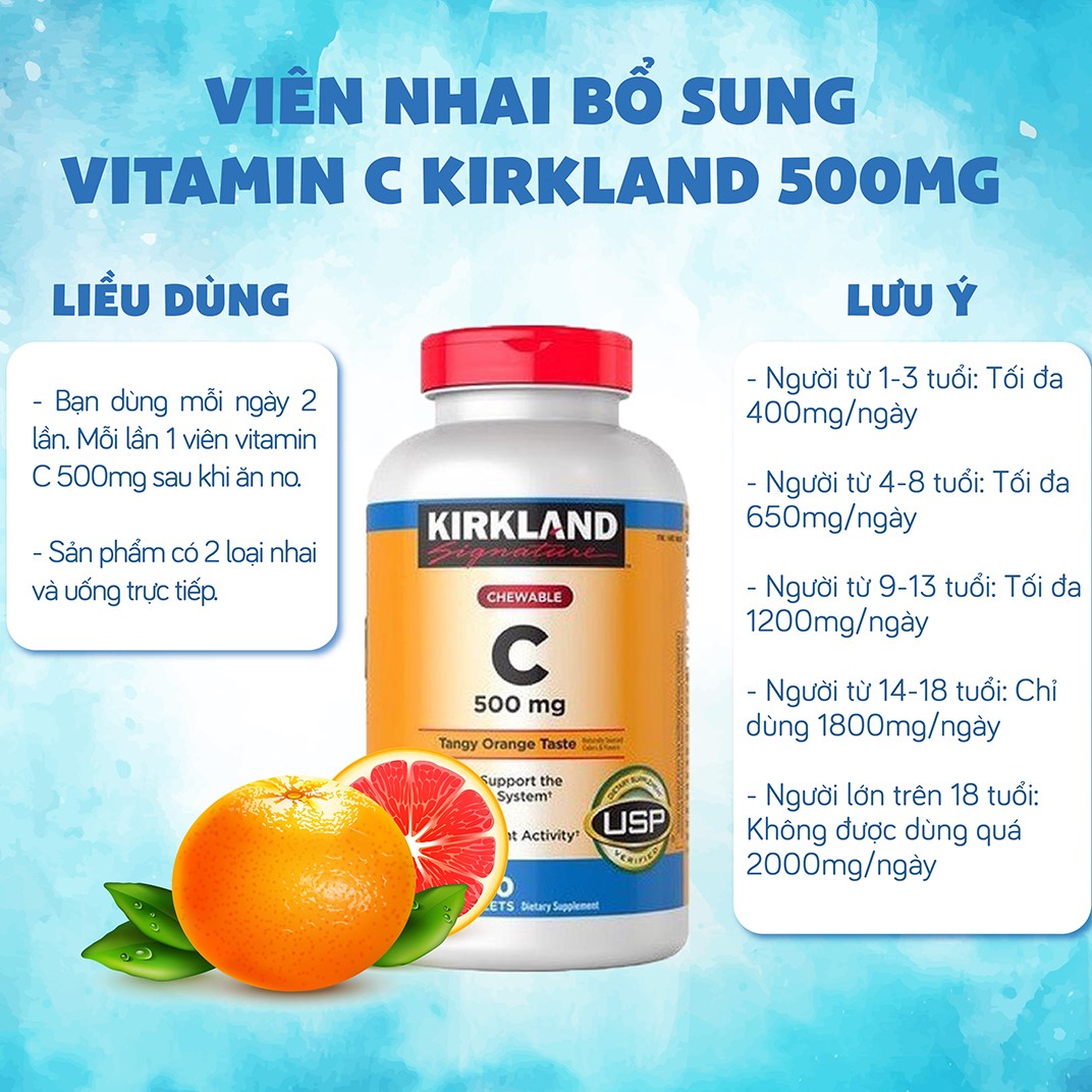 Vitamin C Kirkland Signature Mỹ Tăng cường sức đề kháng, Sáng da, làm chậm quá trình lão hóa, nhanh lành vết thương - OZ Slim Store