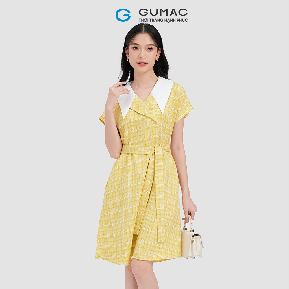 Đầm suông GUMAC DC10064 caro phối dây eo trẻ trung