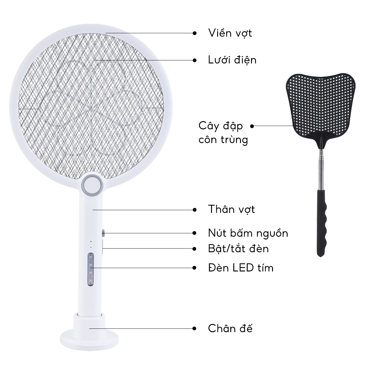 Vợt muỗi điện Lebenlang LBL0102, đèn bắt muỗi 2in1 tự động, 3W, an toàn khi sử dụng, tặng đập côn trùng, bảo hành 2 năm - hàng chính hãng