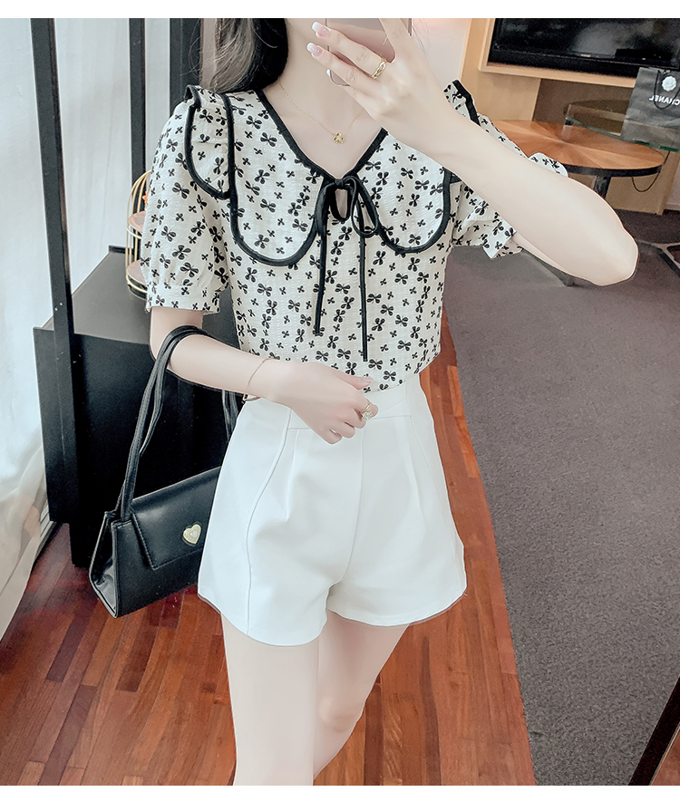 HÀNG QUẢNG CHÂU - ÁO KIỂU SƠ MI VOAN HOA NHÍ CỔ SEN THẮT NƠ VAI BÈO TIỂU THƯ - A66255