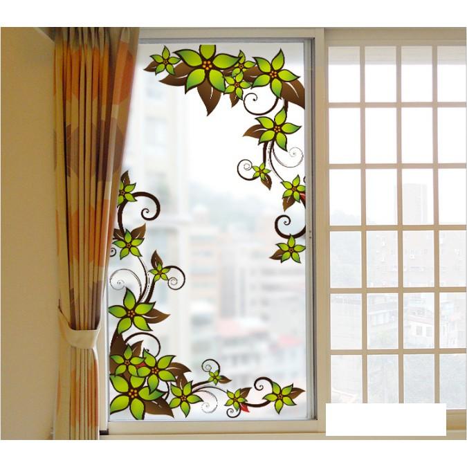 Decal Dán Kính Cao Cấp - Hoa Dây Leo Xanh Lá Đậm