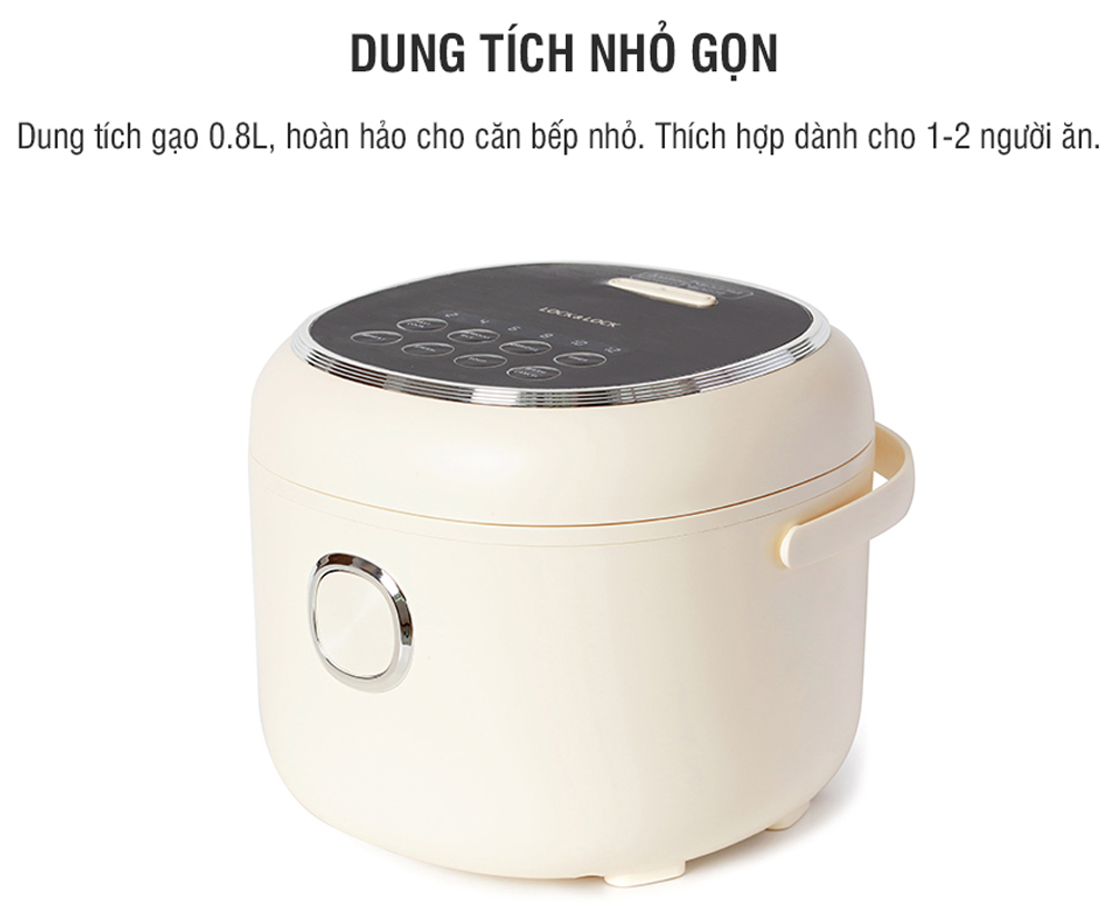 Nồi Cơm Điện Tử Lock&Lock EJR716IVY 0.8L - Hàng Chính Hãng, Dây Điện Có Thể Tháo Rời, Có Quai Xách, Tặng Kèm Ống Hút Và Cọ Rửa