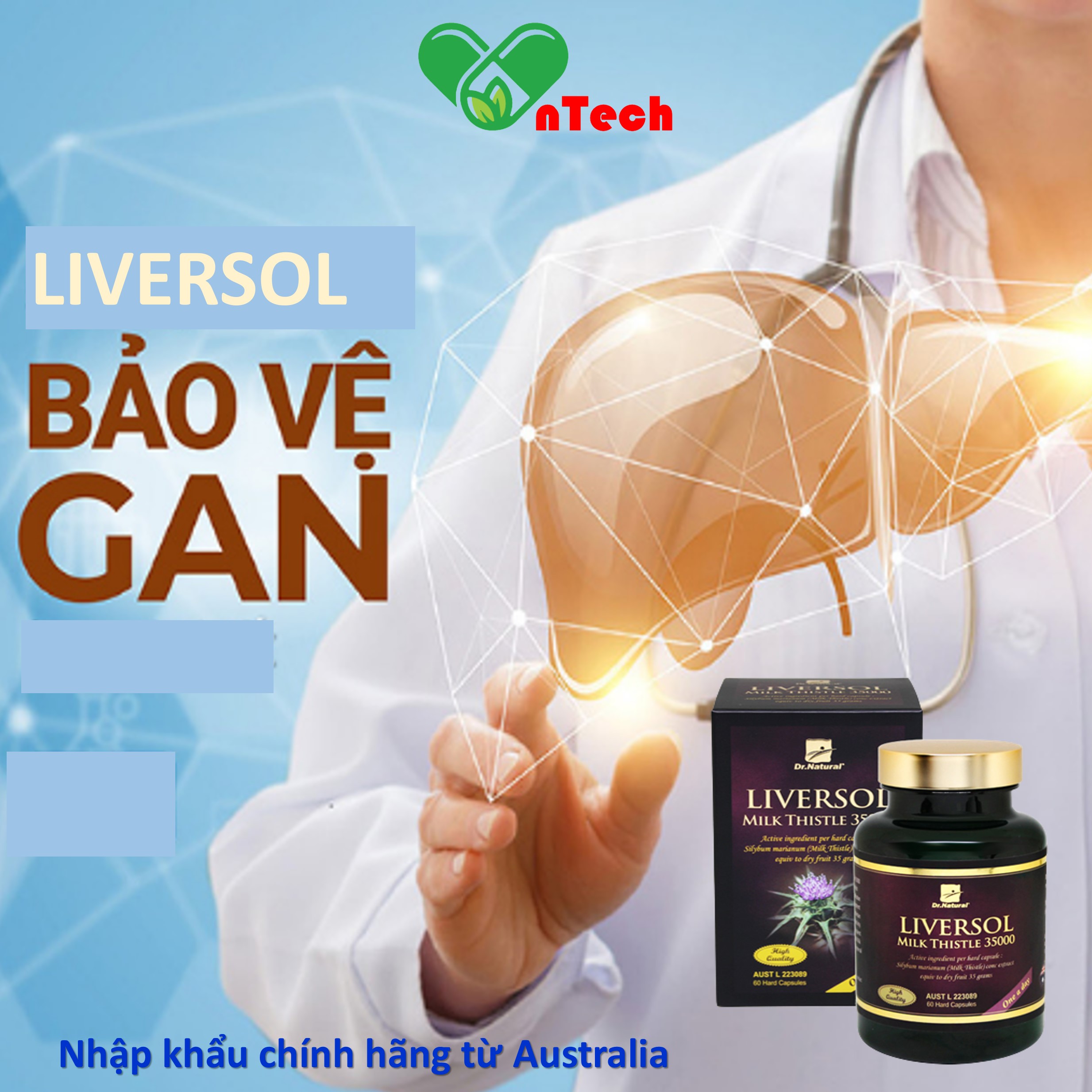 Viên uống bổ gan LiverSol Milk Thistle 35000 Tăng cường chức năng gan mát gan giải độc bảo vệ tế bào gan hàng nhập khẩu