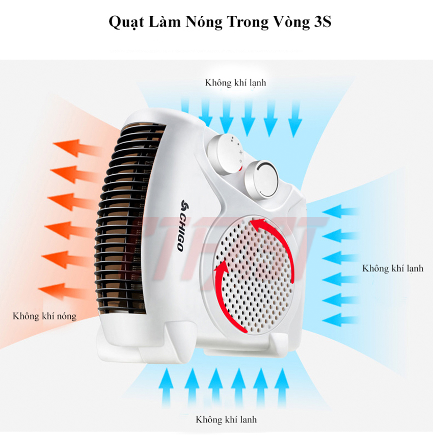 Máy sưởi điện mini CTFAST CHIGO 180 : Quạt cá nhân công suất lớn 2000W, làm nóng nhanh, điều  chỉnh 3 tốc độ, sử dụng an toàn, bảo vệ chống quá nhiệt, diện tích sử dụng 20 m2 - Hàng chính hãng