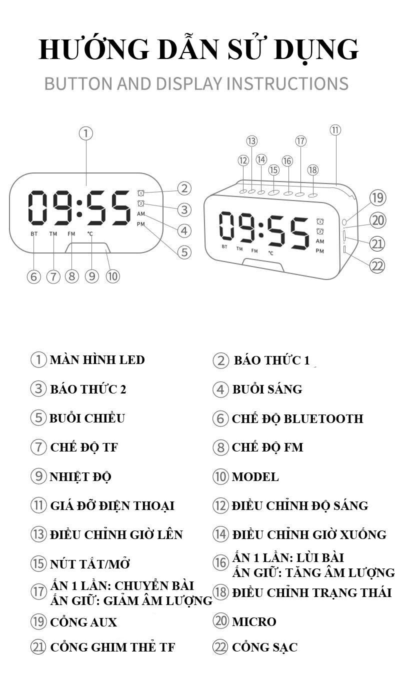 Đồng Hồ Loa HYJ-G10 Bluetooth Đa năng Mặt Gương Phát nhạc - Đài FM - Báo Thức