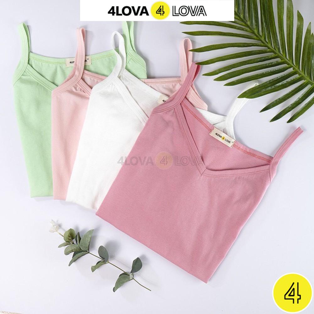 Áo hai dây nữ cổ tim trơn basic 4LOVA chất liệu cotton mềm mại, quyến rũ